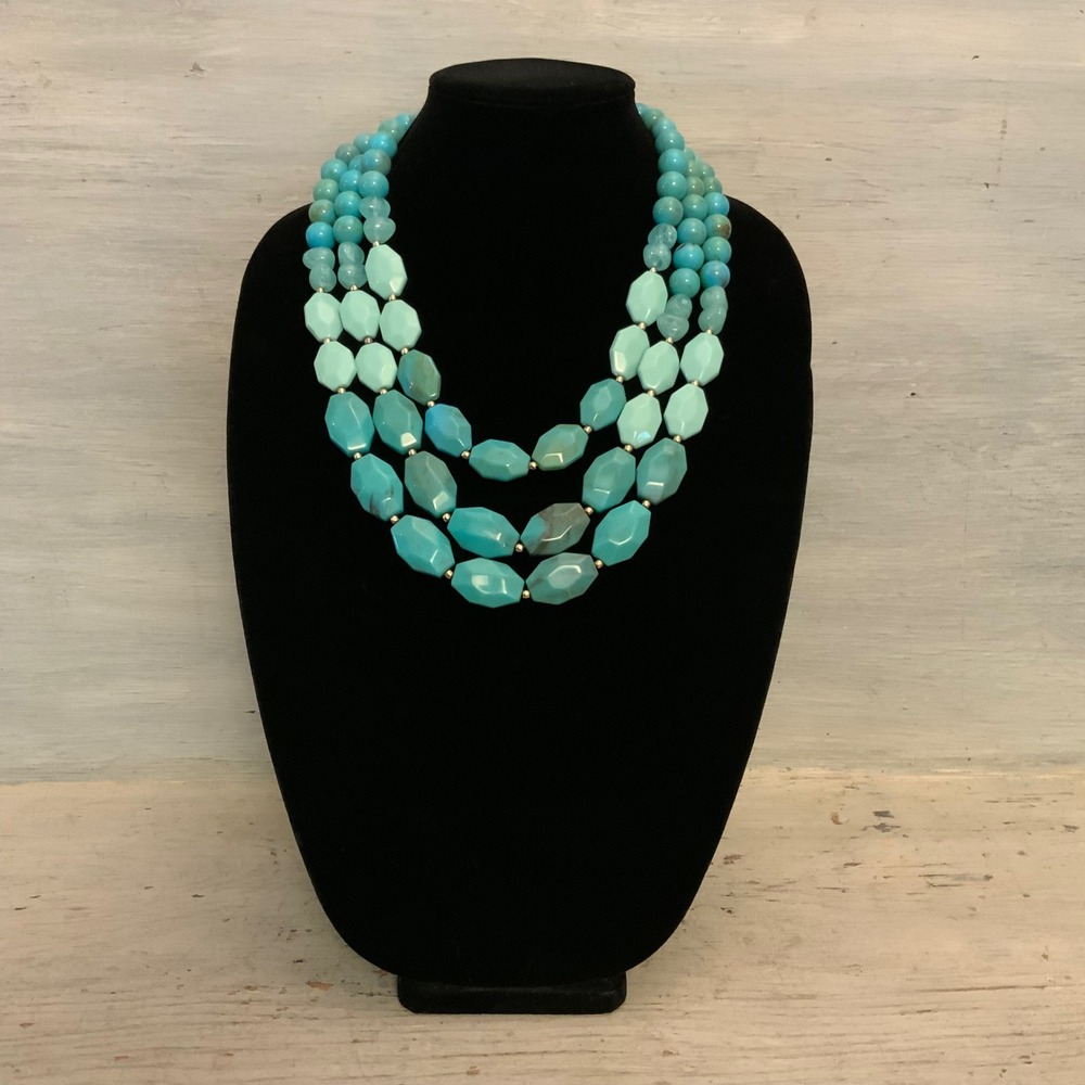 Lane Bryant Turquoise Tone Three Strand Chunky Beaded Statement Necklace LN‎